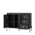 Meuble de rangement Okak Buffet, Buffet cannelé avec portes et étagères réglables, Console de bar à café pour salon/salle à manger