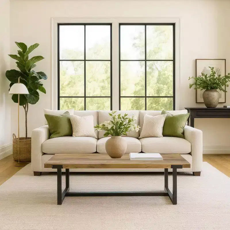 Royal Hampton 48 Coffee Table | Handmade Aluminum Cast Black Frame | Solid Mango Wood Top