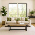 Royal Hampton 48 Coffee Table | Handmade Aluminum Cast Black Frame | Solid Mango Wood Top