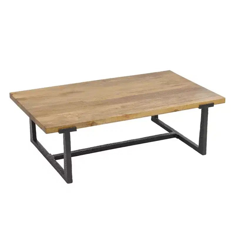 Table basse Royal Hampton 48 | Cadre noir en aluminium moulé fait main | Plateau en bois de manguier massif