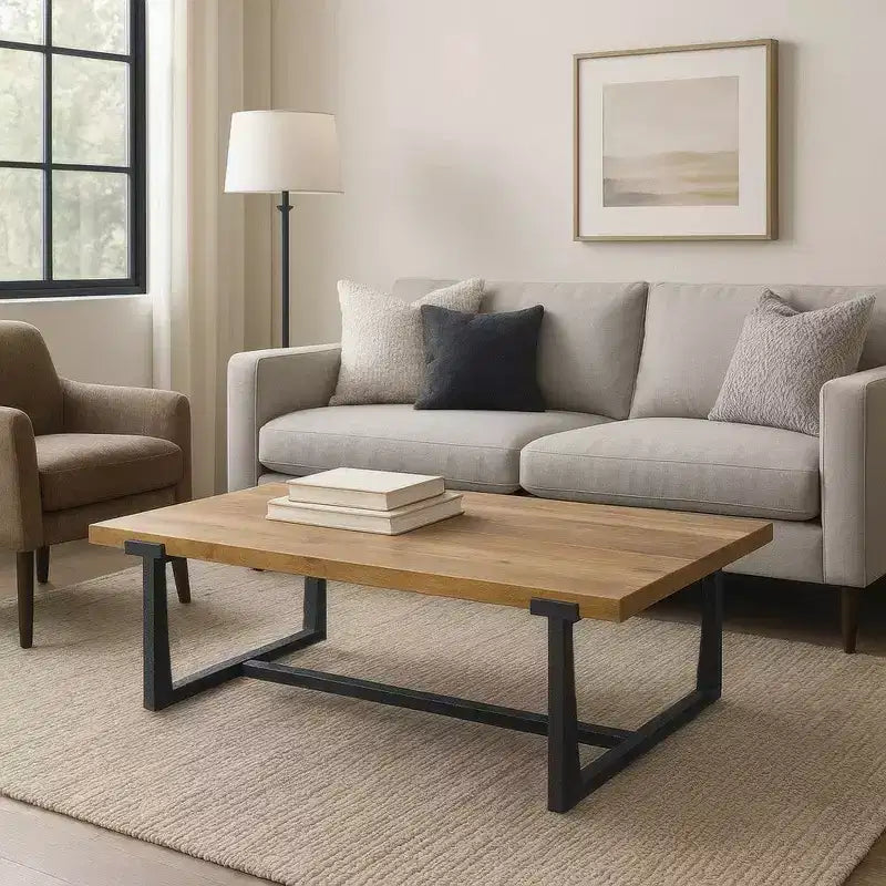 Table basse Royal Hampton 48 | Cadre noir en aluminium moulé fait main | Plateau en bois de manguier massif
