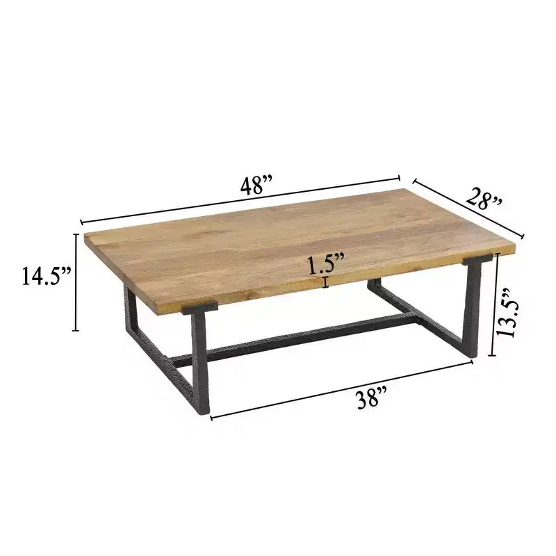 Table basse Royal Hampton 48 | Cadre noir en aluminium moulé fait main | Plateau en bois de manguier massif