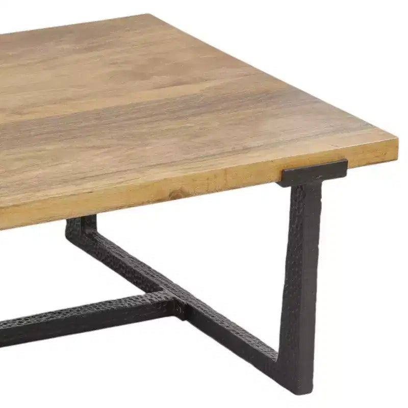 Table basse Royal Hampton 48 | Cadre noir en aluminium moulé fait main | Plateau en bois de manguier massif