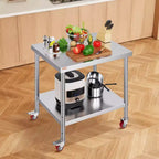 Table de travail VEVOR en acier inoxydable 36 x 30 x 34 pouces, capacité de charge 317,5 kg avec 4 roues, 3 niveaux de hauteur réglables, argent