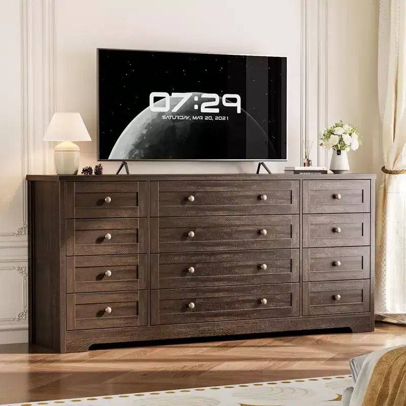 Commode GustoWave à 12 tiroirs pour chambre à coucher, 63 commodes en bois pour salon pour téléviseur de 65 pouces, commode moderne