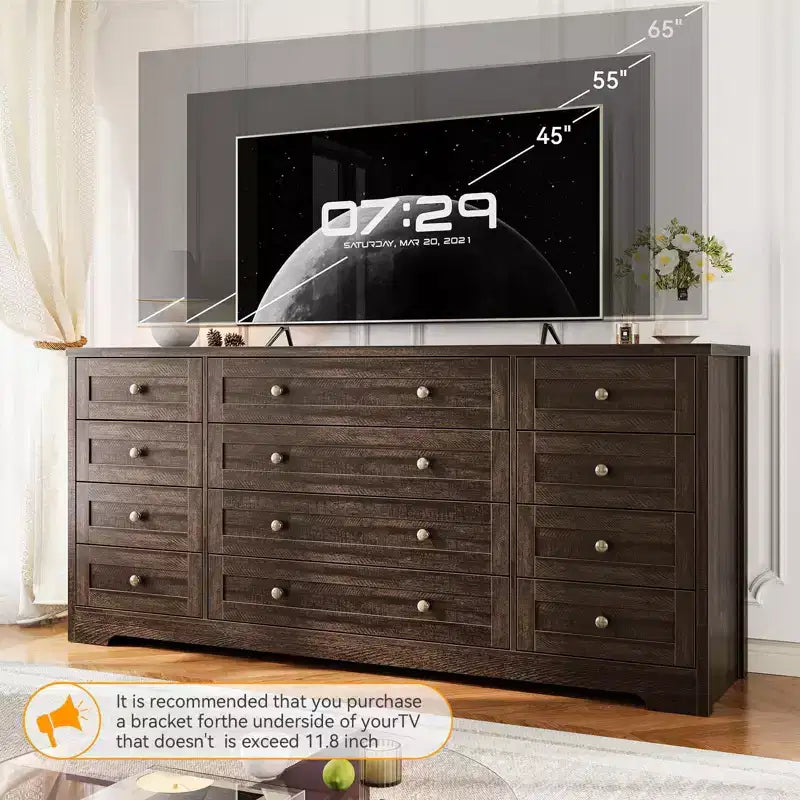 Commode GustoWave à 12 tiroirs pour chambre à coucher, 63 commodes en bois pour salon pour téléviseur de 65 pouces, commode moderne