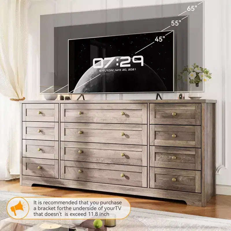 Commode GustoWave à 12 tiroirs pour chambre à coucher, 63 commodes en bois pour salon pour téléviseur de 65 pouces, commode moderne