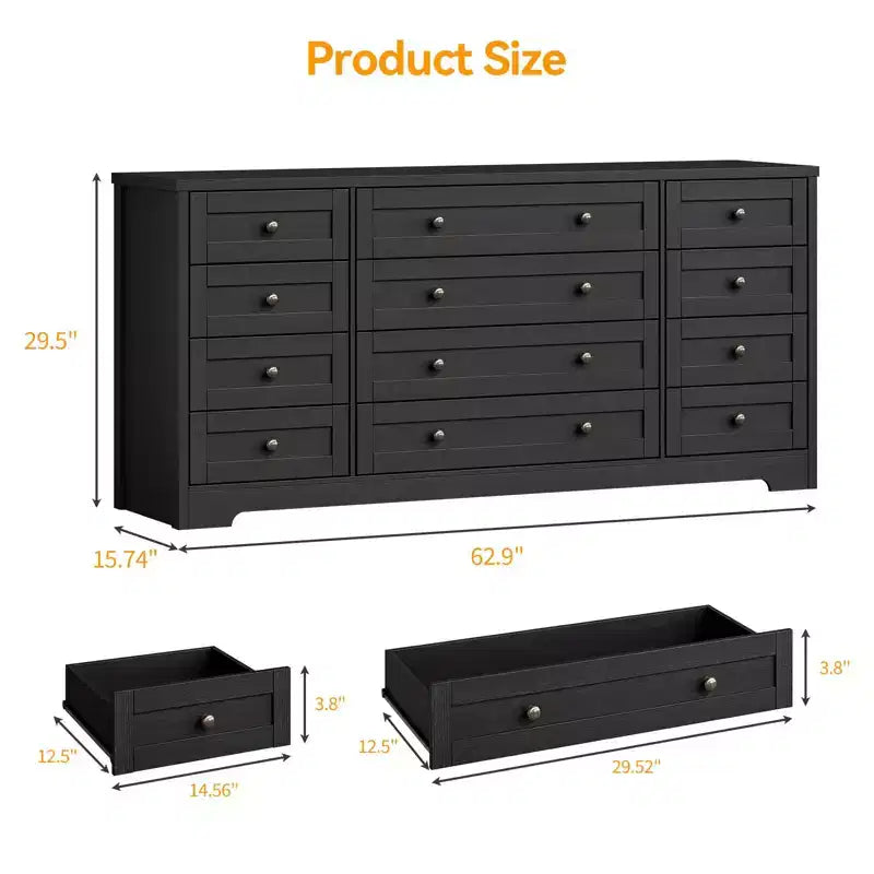Commode GustoWave à 12 tiroirs pour chambre à coucher, 63 commodes en bois pour salon pour téléviseur de 65 pouces, commode moderne