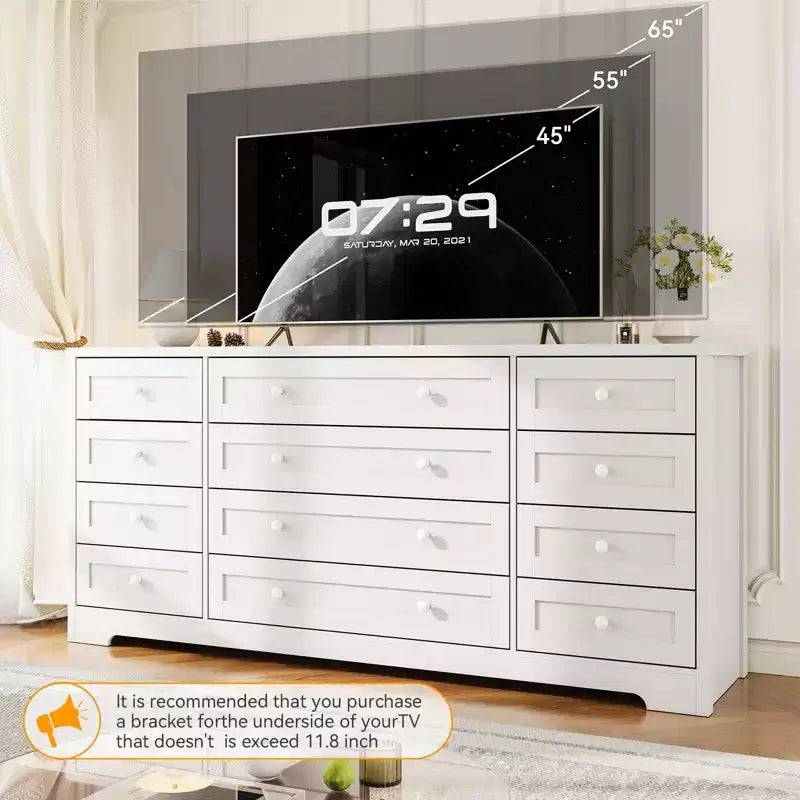 Commode GustoWave à 12 tiroirs pour chambre à coucher, 63 commodes en bois pour salon pour téléviseur de 65 pouces, commode moderne