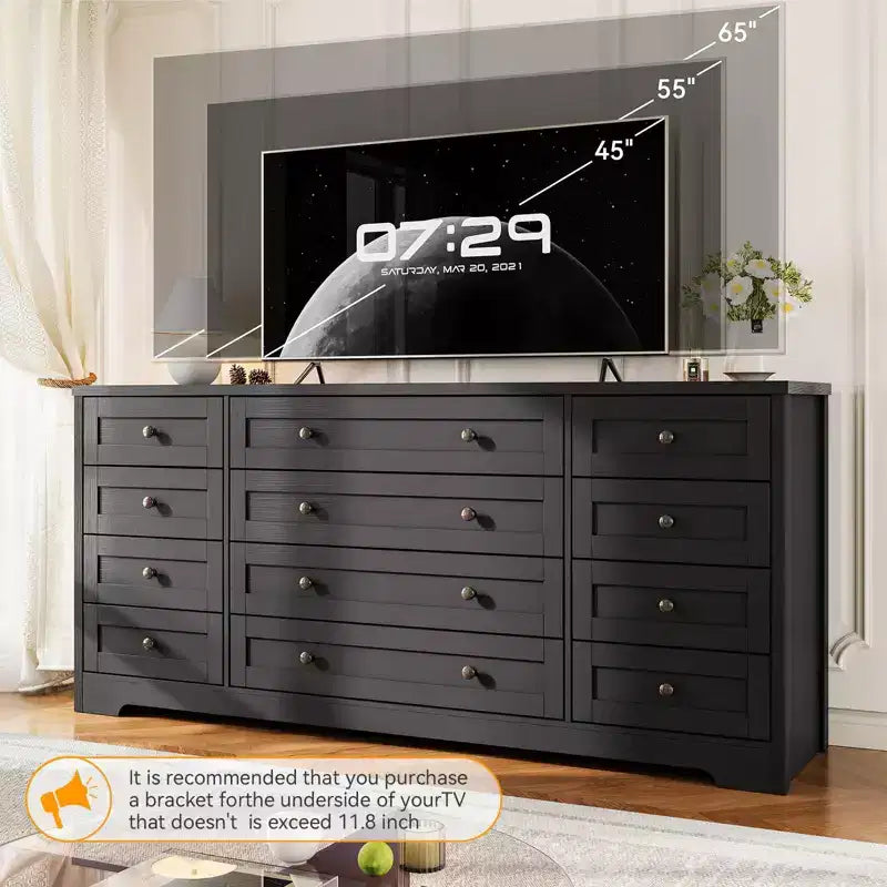Commode GustoWave à 12 tiroirs pour chambre à coucher, 63 commodes en bois pour salon pour téléviseur de 65 pouces, commode moderne
