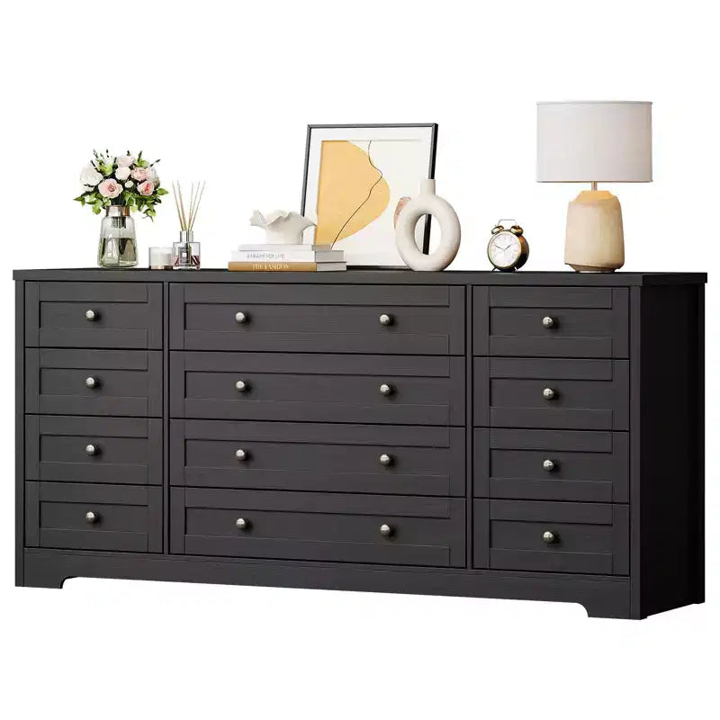 GustoWave 12 Drawer Dresser for Bedroom, 63 Wooden Dressers for Living Room for 65 Inch TV, Modern Chest of Drawers