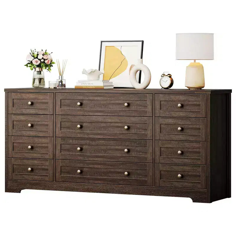 Commode GustoWave à 12 tiroirs pour chambre à coucher, 63 commodes en bois pour salon pour téléviseur de 65 pouces, commode moderne