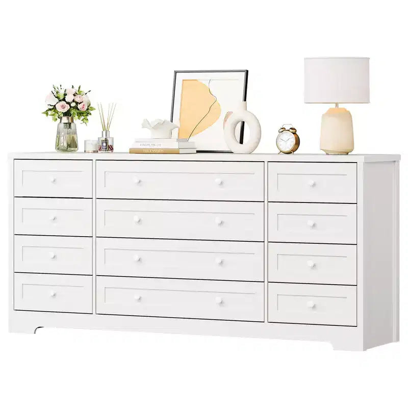 Commode GustoWave à 12 tiroirs pour chambre à coucher, 63 commodes en bois pour salon pour téléviseur de 65 pouces, commode moderne