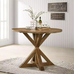 Okak Morden 47.2 Round Dining Table Dining Room Table Counter Height Table with Cross-Buck Base for Kitchen for 4, Brown