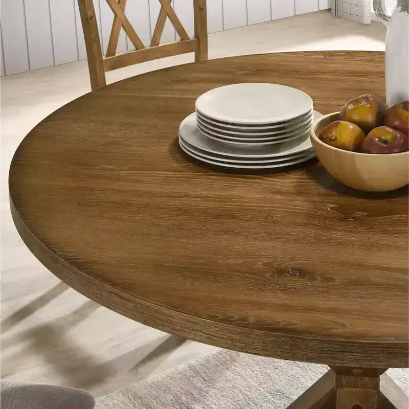 Okak Morden 47.2 Table de salle à manger ronde Table de salle à manger Table de hauteur de comptoir avec base en croix pour cuisine pour 4, marron