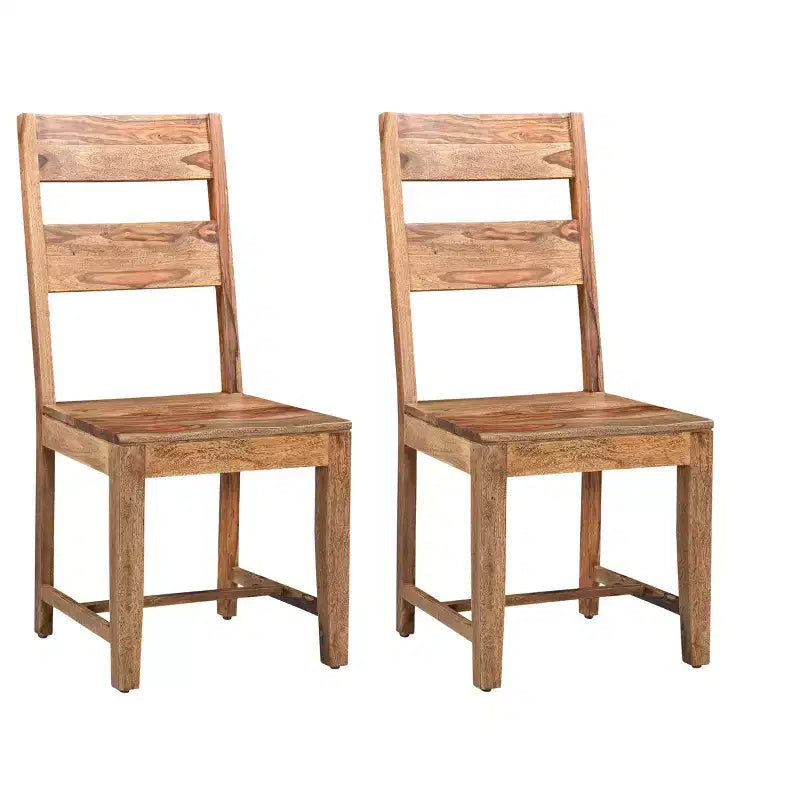 HomeRoots Set of Two Brown Solid Wood Ladder Back Dining Side Chairs