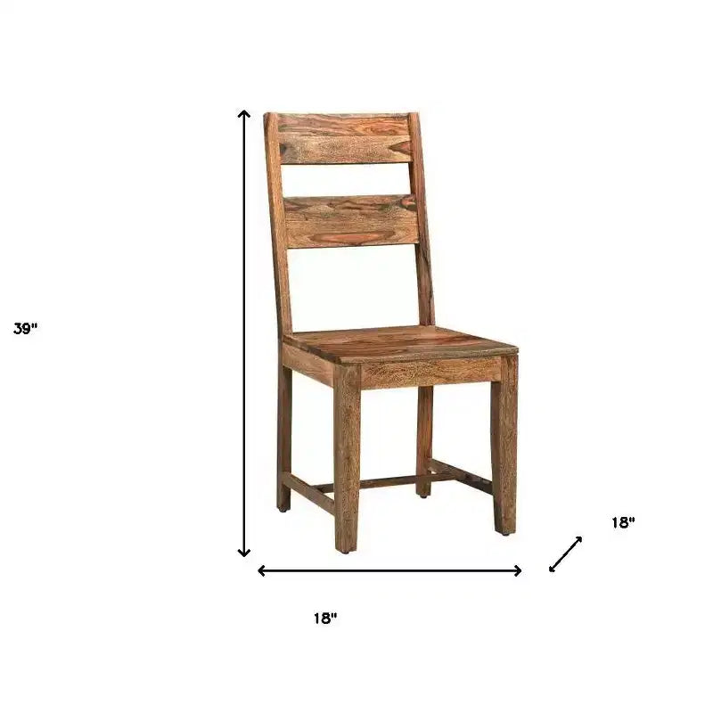 HomeRoots Ensemble de deux chaises de salle à manger à dossier échelle en bois massif marron