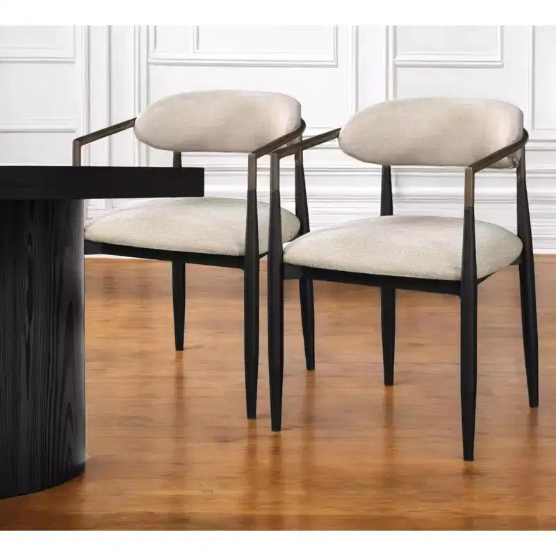 HomeRoots Lot de deux chaises de salle à manger avec accoudoirs, dossier ouvert, en tissu rembourré beige et noir