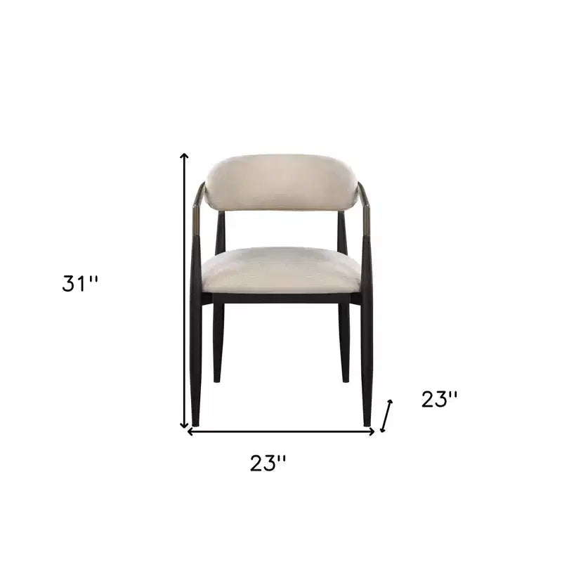 HomeRoots Lot de deux chaises de salle à manger avec accoudoirs, dossier ouvert, en tissu rembourré beige et noir