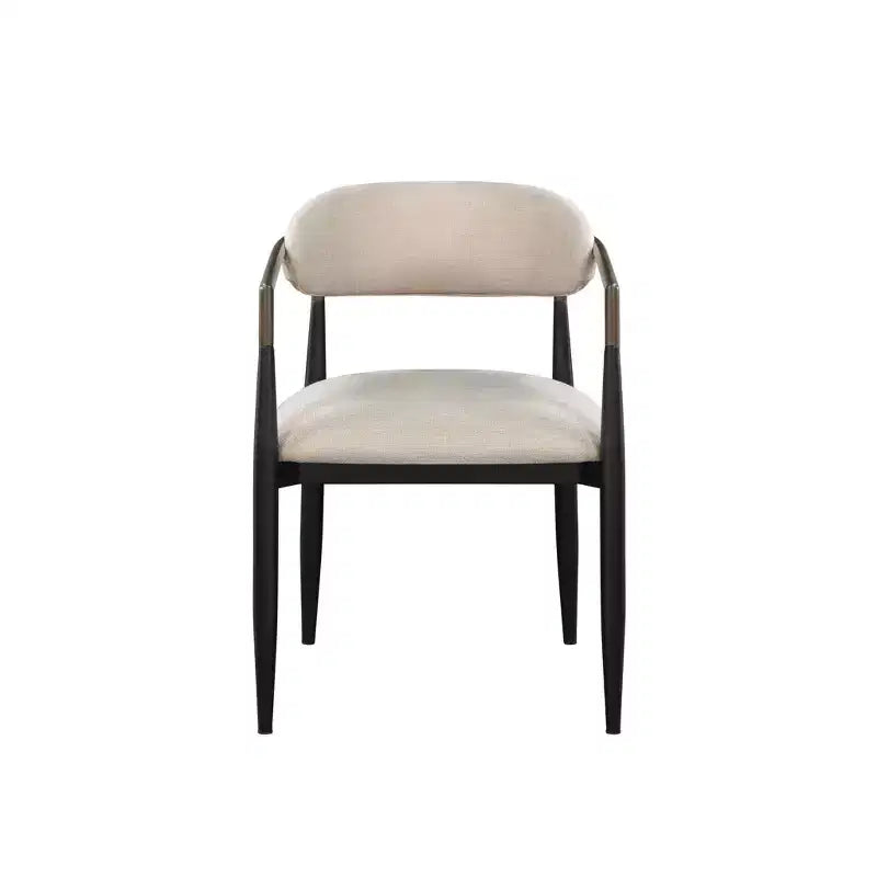 HomeRoots Lot de deux chaises de salle à manger avec accoudoirs, dossier ouvert, en tissu rembourré beige et noir
