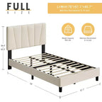 Cadre de lit double avec tête de lit réglable, sommier tapissier en velours capitonné, aucun sommier à ressorts requis (beige)