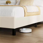 Cadre de lit double avec tête de lit réglable, sommier tapissier en velours capitonné, aucun sommier à ressorts requis (beige)