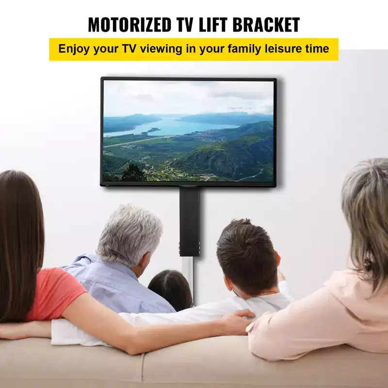Élévateur TV automatique VEVOR, course de 78,7 cm pour écrans jusqu'à 60 pouces, hauteur réglable 106,7-185,4 cm, télécommandé, supporte 60 kg, noir