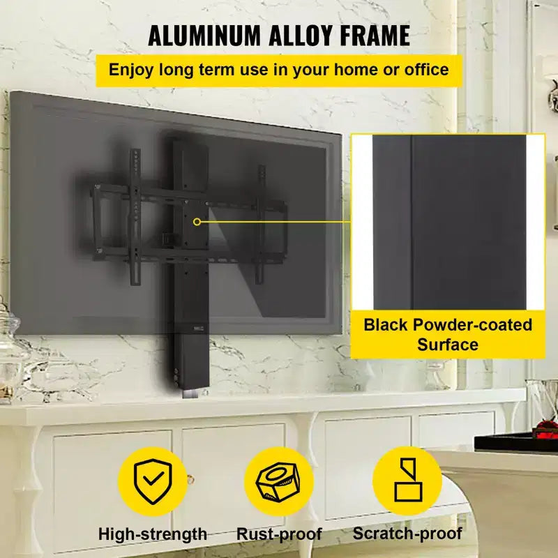 Élévateur TV automatique VEVOR, course de 78,7 cm pour écrans jusqu'à 60 pouces, hauteur réglable 106,7-185,4 cm, télécommandé, supporte 60 kg, noir
