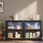 Étagère avec lumières LED réglables - Bibliothèque industrielle rustique à cadre métallique avec étagères ouvertes, petite étagère basse pour le bureau à domicile, la chambre à coucher