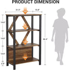 Étagère avec lumières LED réglables - Bibliothèque industrielle rustique à cadre métallique avec étagères ouvertes, petite étagère basse pour le bureau à domicile, la chambre à coucher