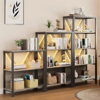 Étagère avec lumières LED réglables - Bibliothèque industrielle rustique à cadre métallique avec étagères ouvertes, petite étagère basse pour le bureau à domicile, la chambre à coucher