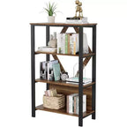 Bookshelf with Adjustable LED Lights - Industrial Rustic Metal Frame Bookcase with Open Shelves, Small Low Book Shelf for Home Office, Bedroom