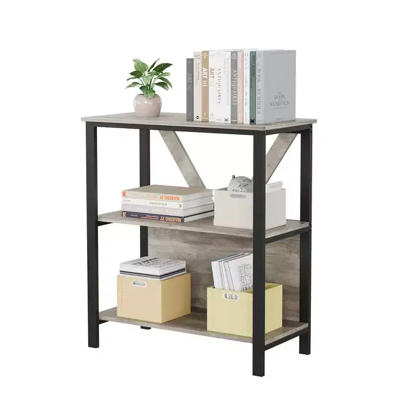 Étagère avec lumières LED réglables - Bibliothèque industrielle rustique à cadre métallique avec étagères ouvertes, petite étagère basse pour le bureau à domicile, la chambre à coucher