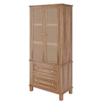 Kitchen Pantry Cabinet with Rattan Doors, 64 Tall Storage Cabinet with 2 Drawers and Adjustable Shelves, Pantry Cabinet Wood Cupboard for Kitchen
