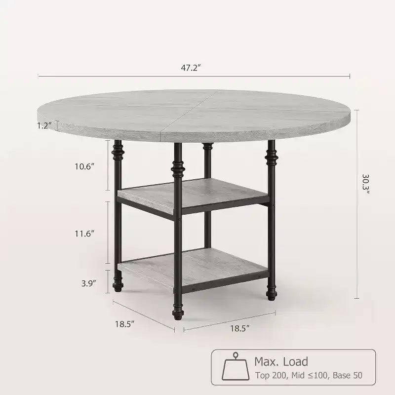 Table de salle à manger ronde - 119 cm pour 4 à 6 personnes, table de cuisine spacieuse avec structure robuste et pieds réglables
