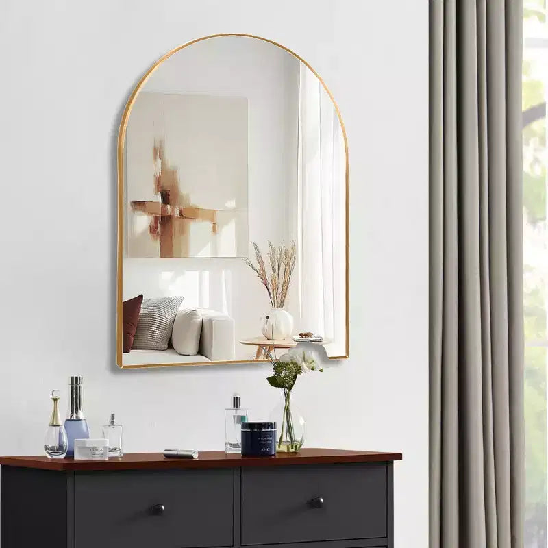 Miroir mural de salle de bain arqué Whisen 30x40 pouces, verre HD premium, cadre en aluminium brossé