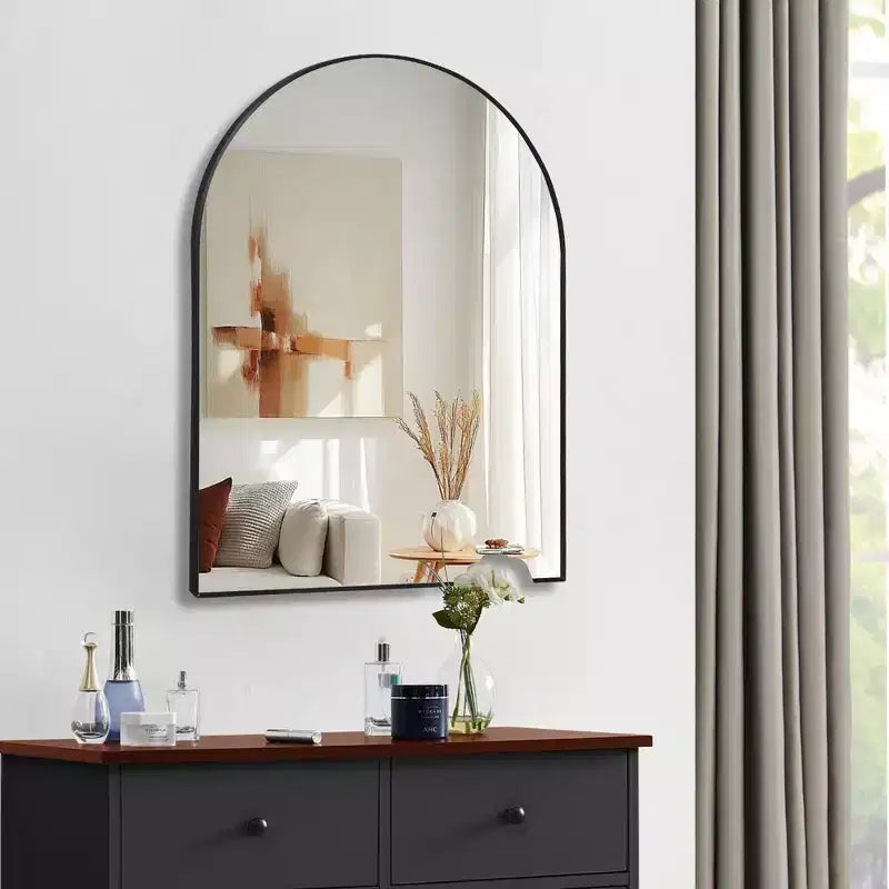 Miroir mural de salle de bain arqué Whisen 30x40 pouces, verre HD premium, cadre en aluminium brossé