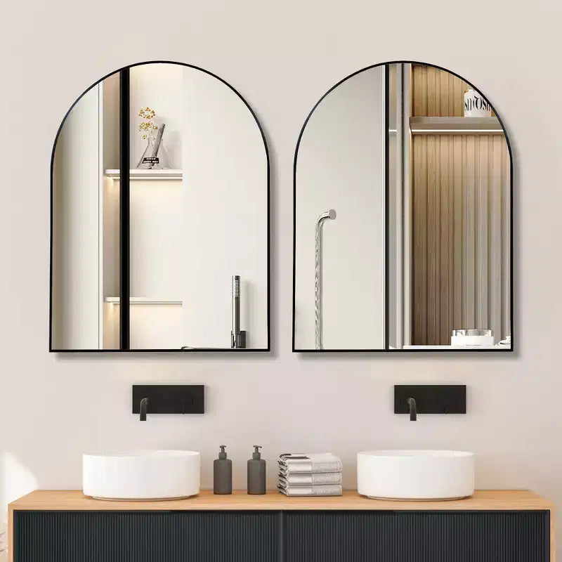 Miroir mural de salle de bain arqué Whisen 30x40 pouces, verre HD premium, cadre en aluminium brossé