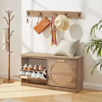 Banc à chaussures VEVOR pour entrée, 98,8 x 23,9 x 50 cm, aspect rotin, avec tiroirs basculants, capacité de 200 kg, meuble de rangement pour chaussures avec coussin, marron
