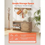 Banc à chaussures VEVOR pour entrée, 98,8 x 23,9 x 50 cm, aspect rotin, avec tiroirs basculants, capacité de 200 kg, meuble de rangement pour chaussures avec coussin, marron
