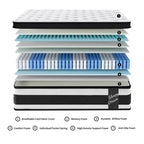 GDFStudio Cecil, matelas hybride à plateau-coussin avec ressorts ensachés individuels, en mousse à mémoire de forme respirante de 30,5 cm et revêtement tricoté