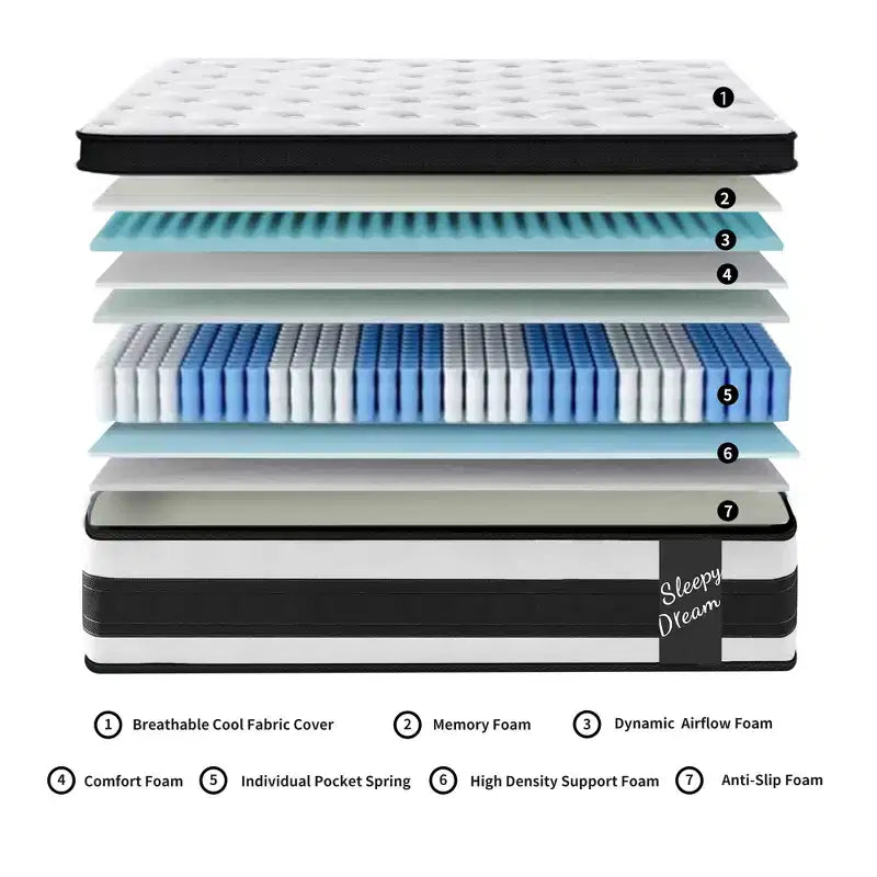 GDFStudio Cecil, matelas hybride à plateau-coussin avec ressorts ensachés individuels, en mousse à mémoire de forme respirante de 30,5 cm et revêtement tricoté