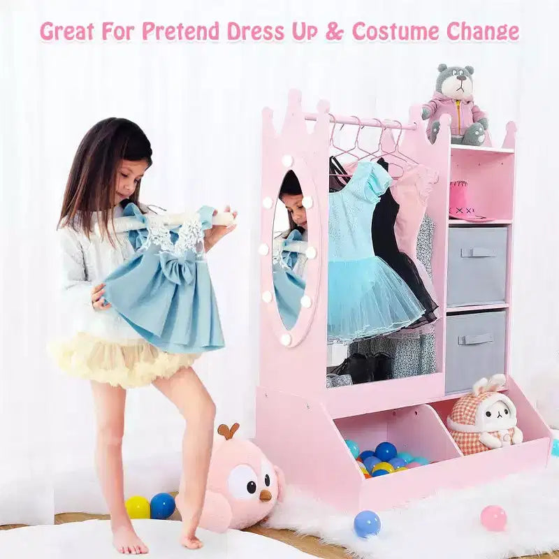 Meuble de rangement pour déguisements de filles - Comprend lumière, miroir, penderie et bac de rangement