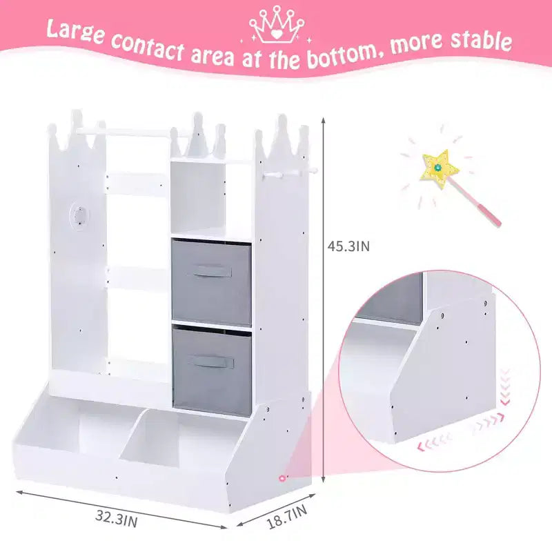 Meuble de rangement pour déguisements de filles - Comprend lumière, miroir, penderie et bac de rangement