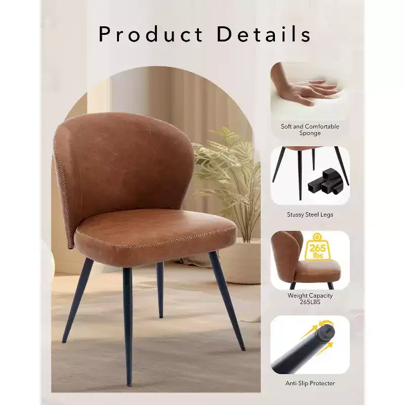 Lot de 2 chaises de salle à manger capitonnées GustoWave Mid-Century, chaises de cuisine modernes en forme de coquille, similicuir avec surpiqûres