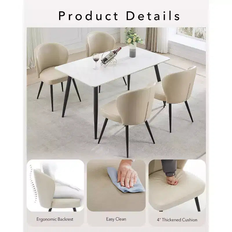 Lot de 2 chaises de salle à manger capitonnées GustoWave Mid-Century, chaises de cuisine modernes en forme de coquille, similicuir avec surpiqûres