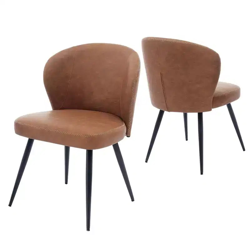 Lot de 2 chaises de salle à manger capitonnées GustoWave Mid-Century, chaises de cuisine modernes en forme de coquille, similicuir avec surpiqûres
