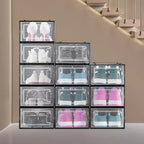 VEVOR Boîtes de Rangement pour Chaussures, Lot de 12 Organiseurs de Rangement Empilables, Adaptées jusqu'à la Taille US 11, Noir&Transparent