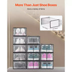 VEVOR Boîtes de Rangement pour Chaussures, Lot de 12 Organiseurs de Rangement Empilables, Adaptées jusqu'à la Taille US 11, Noir&Transparent
