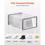 VEVOR Boîtes de Rangement pour Chaussures, Lot de 12 Organiseurs de Rangement Empilables, Adaptées jusqu'à la Taille US 11, Noir&Transparent